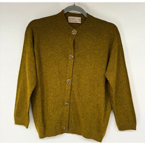 VTG Ballantyne Cashmere Cardigan Sweater Sz S Brownish Yellow Button Up Knitwear